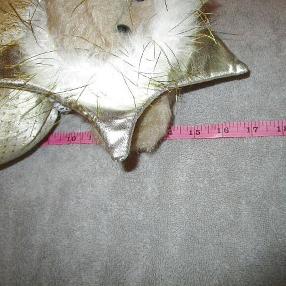 17" Christmas Star FAIRY BEAR Plush GOLD Wand DRESS Standing WOOD Decor VINTAGE - Picture 11 of 12